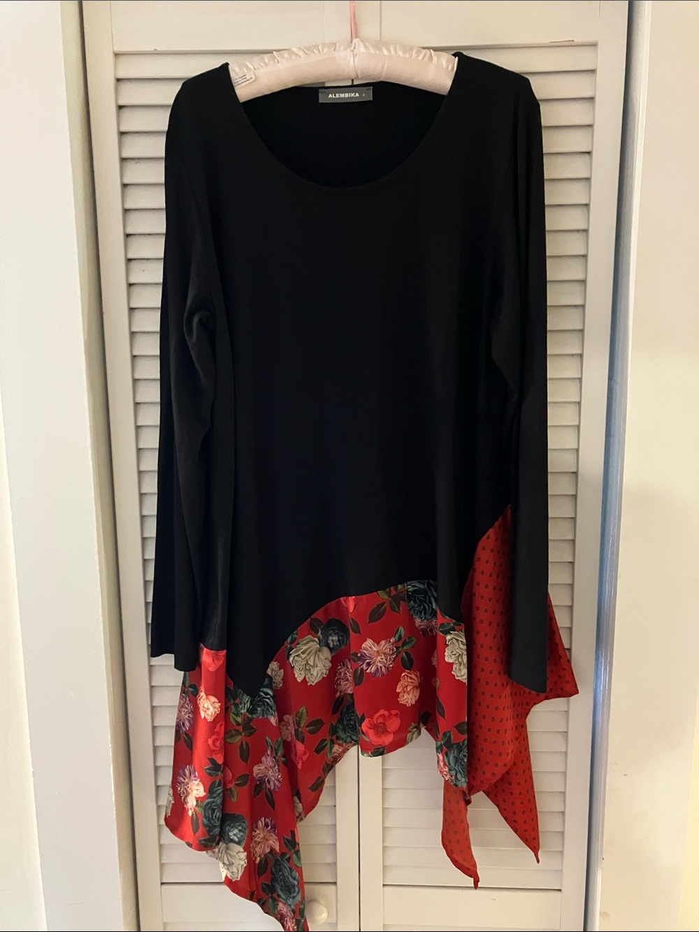 Alembika Multi-Print Polka Dot Floral Red Black Long Sleeve Swing Dress Size 4